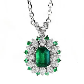 【CTJ】同樂節!綻放1克拉 天然祖母綠 天然鑽石 鑽石項鍊(天然哥倫比亞祖母綠鑽石項鍊)