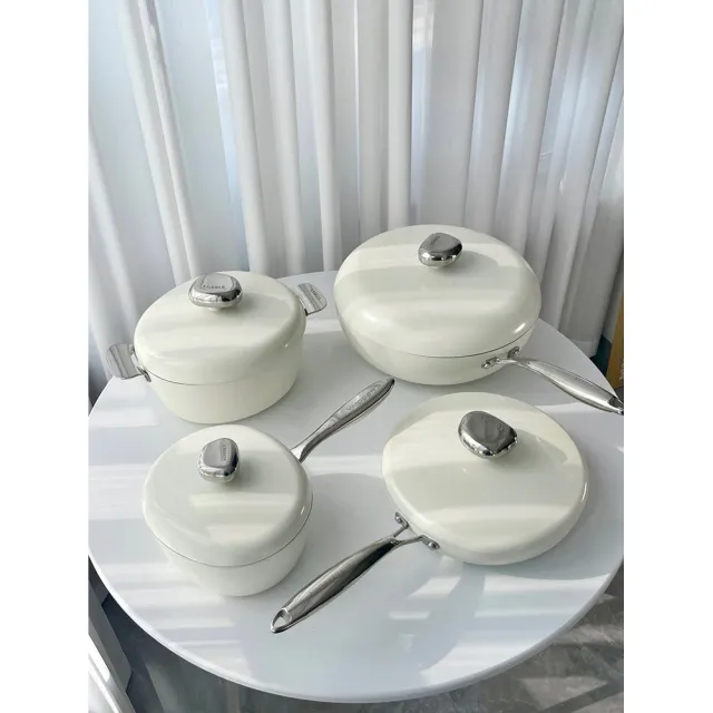德國Velosan 溫侖山 鵝卵石鑄鋁煎鍋26cm+湯鍋24cm(適用電磁爐、瓦斯爐、IH爐等多種爐具)
