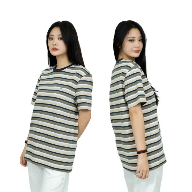 【Munsingwear】最後出清 條紋企鵝 撞色領口 貼布刺繡 penguin 短T  Munsingwear 短袖 T恤 平輸品(1383HV3)