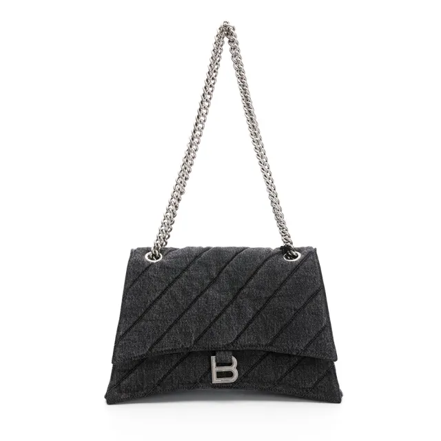 【Balenciaga 巴黎世家】Crush中型鏈條包(灰黑丹寧/仿舊銀鏈)