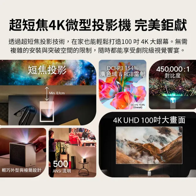 【LG 樂金】CineBeam S 小銀河 Ultra 超短焦 4K 微型投影機(PU615U)