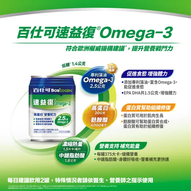 【Boscogen 百仕可】速益復Omega-3配方營養素250ml*48入(專利藻油 / 1.5倍濃縮熱量)