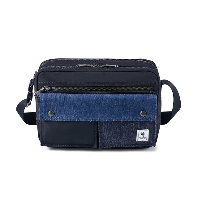 【PORTER INTERNATIONAL】牛仔拼接PATCH WORK雙層斜背包-S(深藍色)