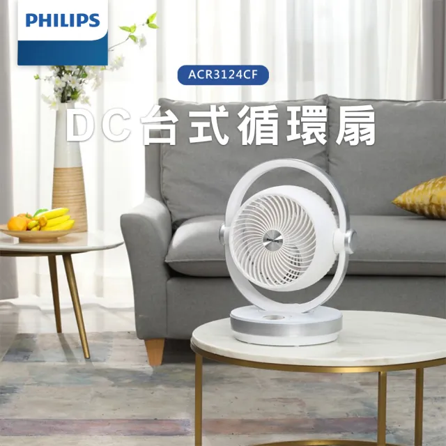 【Philips 飛利浦】1+1超值組 8吋 3D渦流式DC定時循環扇+透明美學行充(ACR3124CF+DLP5715)