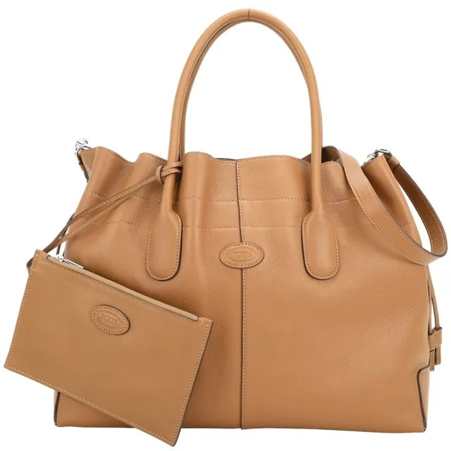 【TOD’S】TODS Di Bag 中型 小牛皮抽繩肩背托特包-附萬用包 棕色(義大利手工皮革)