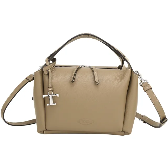 【TOD’S】TODS Api Baulette 迷你 T字吊飾荔紋牛皮手提 斜背波士頓包-奶茶色(義大利手工皮革)