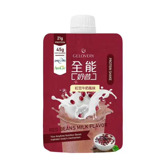 【Gelovery 愷達生醫】全能奶昔 - 紅豆牛奶風味 10包/盒 (45g/包)