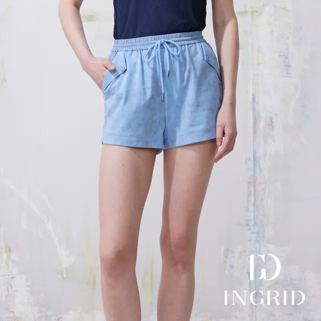 【IGD 英格麗】實體同步款-個性復古暈染休閒短褲-藍色