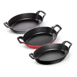 【STAUB】琺瑯鑄鐵雙耳橢圓烤盤24cm-灰/黑色2色任選(德國雙人牌集團官方直營)