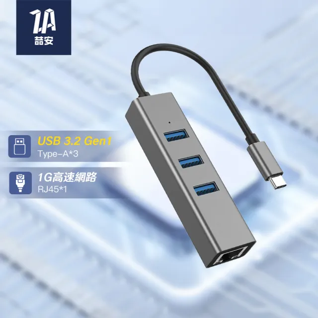 【ZA 喆安】4合1 Type-C/A HUB轉接集線器 支援USB-C轉RJ45外接網路卡/USB3.2 適用iPhone/MacBook/iPad/筆電