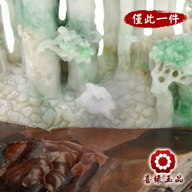 【喜緣玉品】鹿 天然翡翠A貨 發財靈境 鹿隱山林 風水擺設 擺件-僅此一品(開運風水)(直)