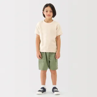【MUJI 無印良品】兒童鬆餅紋圓領短袖T恤(灰白/原色/桃紅/卡其綠/煙燻藍/深藍)
