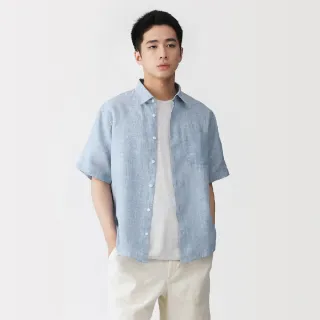 【MUJI 無印良品】男亞麻水洗短袖襯衫(白色/原色/淺藍/深藍)