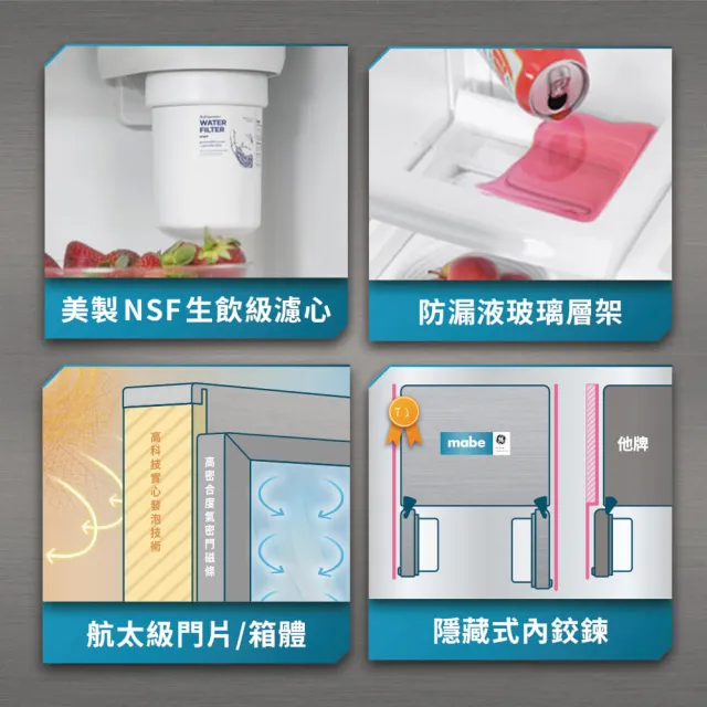 【GE 奇異】mabe美寶702L薄型對開門冰箱(不鏽鋼 MNM22LGKFSS)