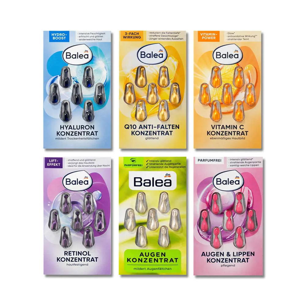 【德國DM Balea芭樂雅】緊緻肌膚鎖水保濕精華油時空膠囊1mlx7顆/片(6款保養潤澤安瓶臉頸部護膚補水美容液)