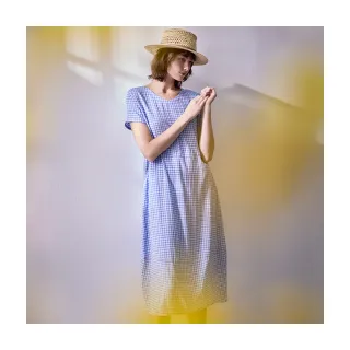 【Diffa】藍白格織紋連身洋裝-女