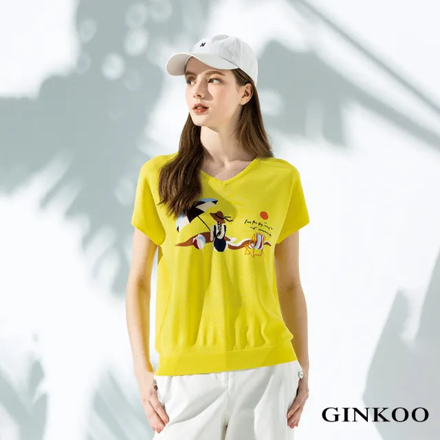 【GINKOO 俊克】海灘圖案連袖針織衫