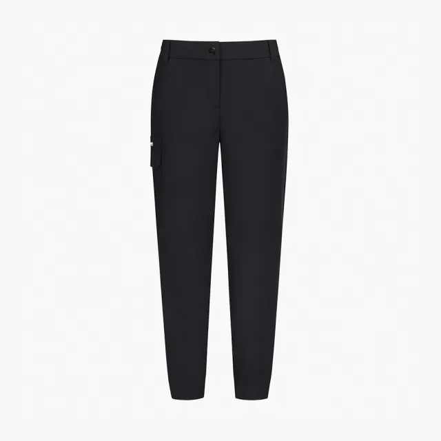 【LE COQ SPORTIF 公雞】高爾夫系列 女款黑色俐落修身顯瘦直筒長褲 QLX8K822