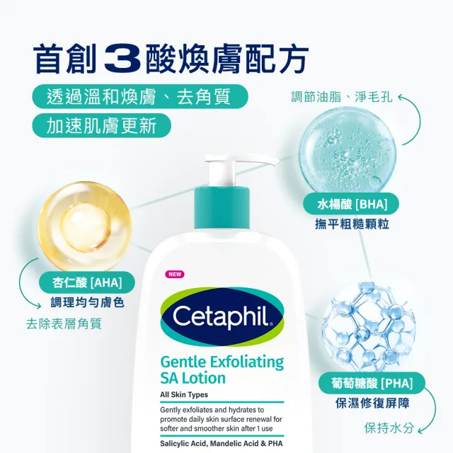 【Cetaphil 舒特膚】官方直營 三酸煥膚嫩亮修護乳473ml(新品上市/臉部身體皆可使用)
