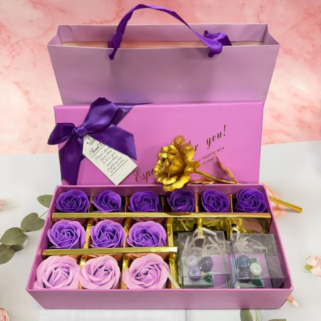 【A-ONE 匯旺】台製 花盆立體精油皂1入禮盒(附手提袋+粉香皂花12朵+金箔玫瑰花) 桌上禮 生日禮 手工皂禮物