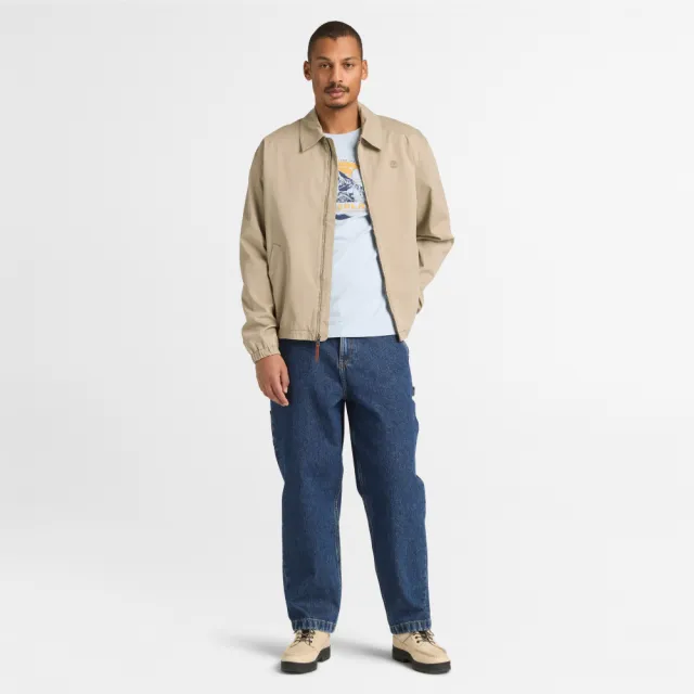【Timberland】男款淡藍色山系圖案短袖T恤(A5S3J940)