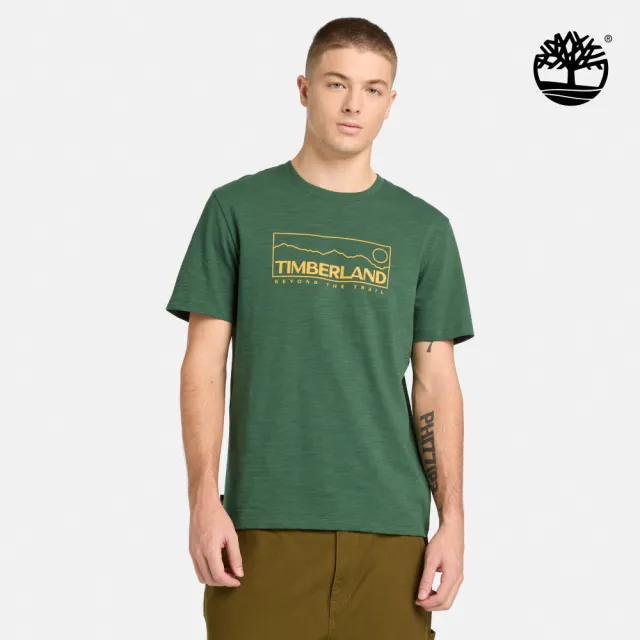 【Timberland】男款松綠色圖案短袖T恤(A6NRKA6X)
