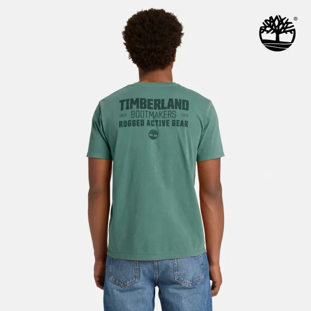 【Timberland】男款松綠色休閒短袖T恤(A6NNFA6X)