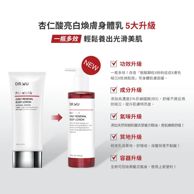 【DR.WU 達爾膚】杏仁酸亮白煥膚身體乳200ML(2入組)