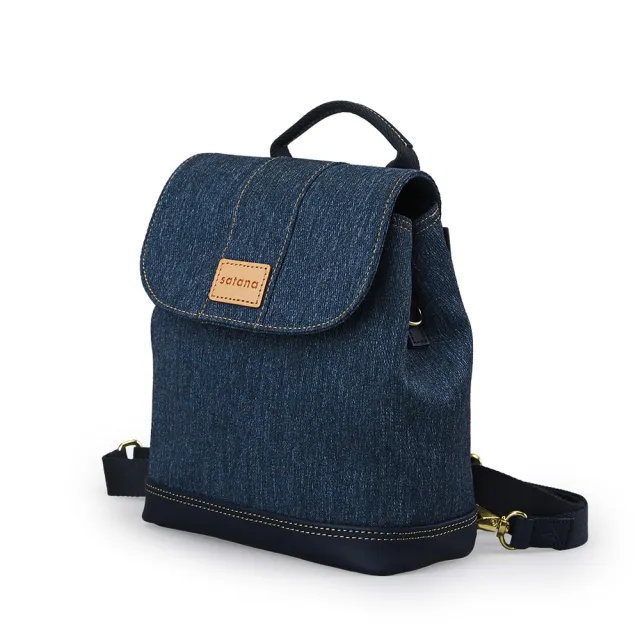 【satana】Denim 丹寧牛仔 磁釦式小後背包 可側背 輕量防潑水 台灣製 SDNN0370 - 深丹寧藍