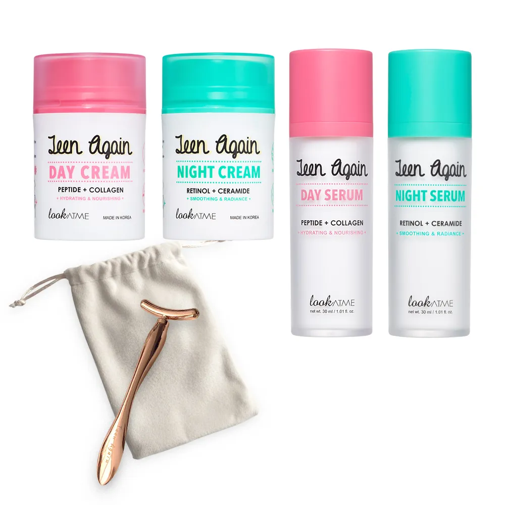 【枸杞家園】Teen Again 面霜或精華液任選1瓶 加贈T型臉部按摩棒1支（附收納袋）