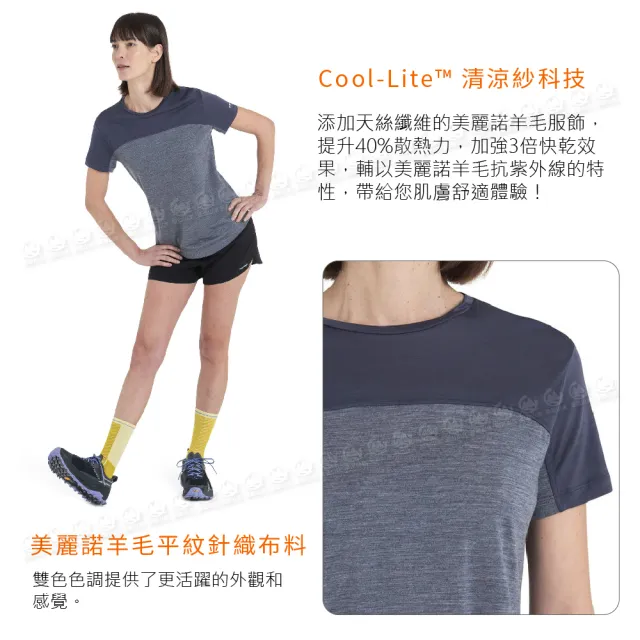 【Icebreaker】女 Sphere III Cool-Lite短袖色塊拼接125《鐵灰/藍灰》0A56XY/排汗衣/短T