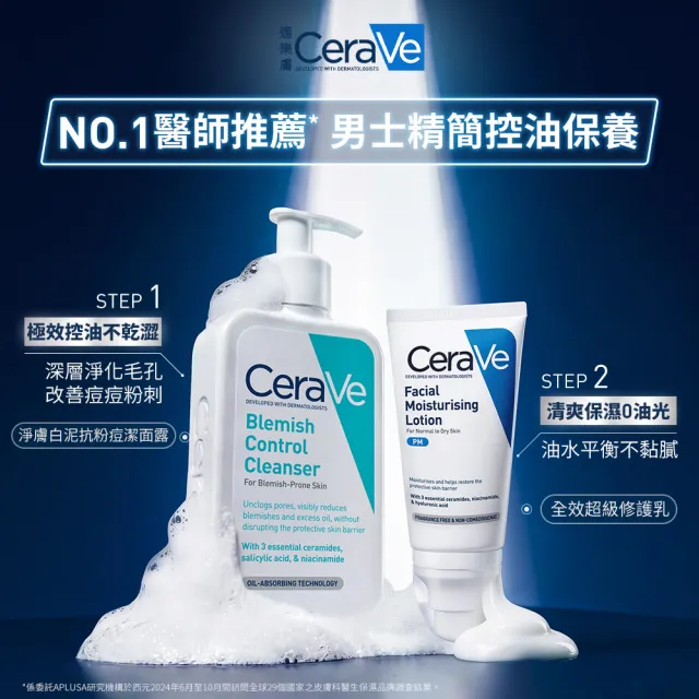 【CeraVe 適樂膚】男士推薦★淨痘修護必敗組 淨膚白泥抗粉痘潔面露 236ml+全效超級修護乳 52ml
