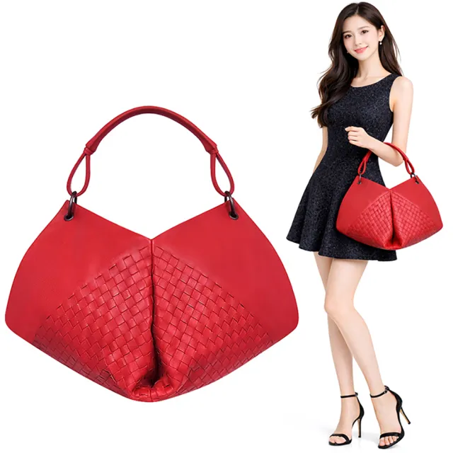【BOTTEGA VENETA 寶緹嘉】Campana 編織小羊皮肩背包(櫻桃紅)
