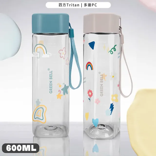 【GREEN BELL 綠貝】Tritan&PC手提童趣水壺600ml2入組-兩款各一(隨行 輕巧 兒童 開學 野餐 SGS)