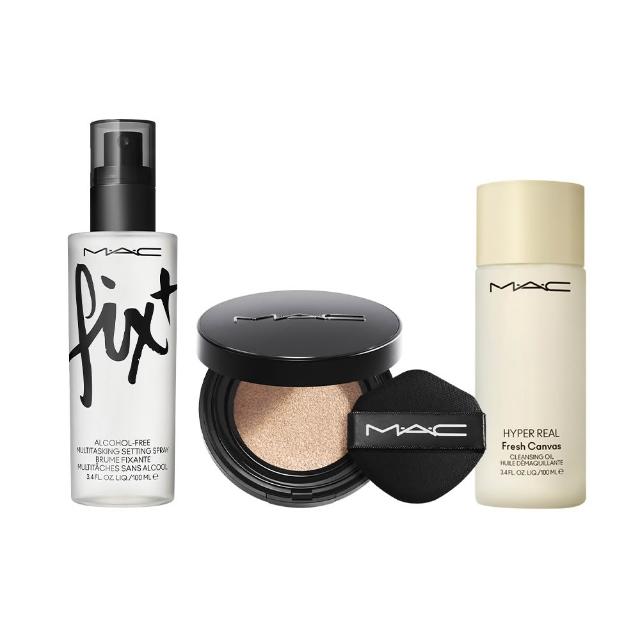 【M.A.C】全能定妝霧絲絨氣墊粉餅組(超持妝霧絲絨氣墊粉餅SPF 50/PA+++/FIX+ 超持妝全能定妝噴霧100ml)