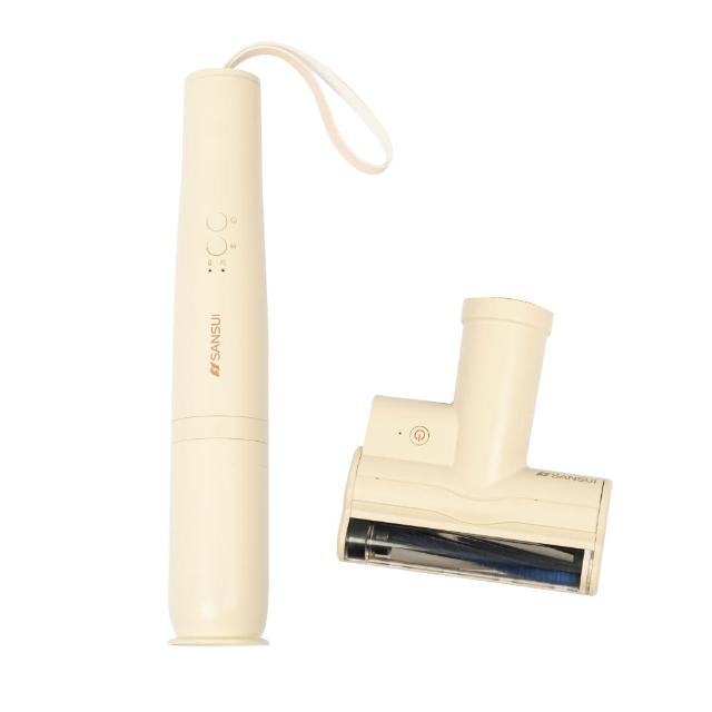 【SANSUI 山水】輕淨吸迷你無線吸塵器+塵蹣刷組(SVC-PP3櫻草淡黃)