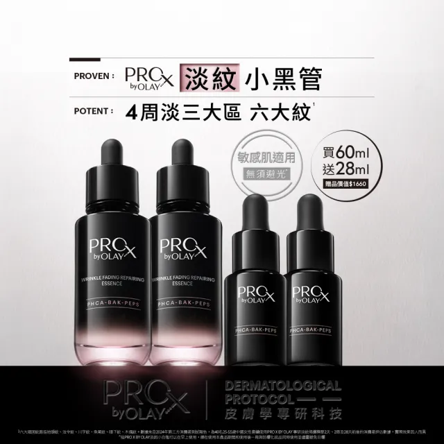 【PRO X by OLAY】新上市★獨家淡紋小黑管買60ml送28ml超值組(抗老/抗皺精華30mlx2+14mlx2)