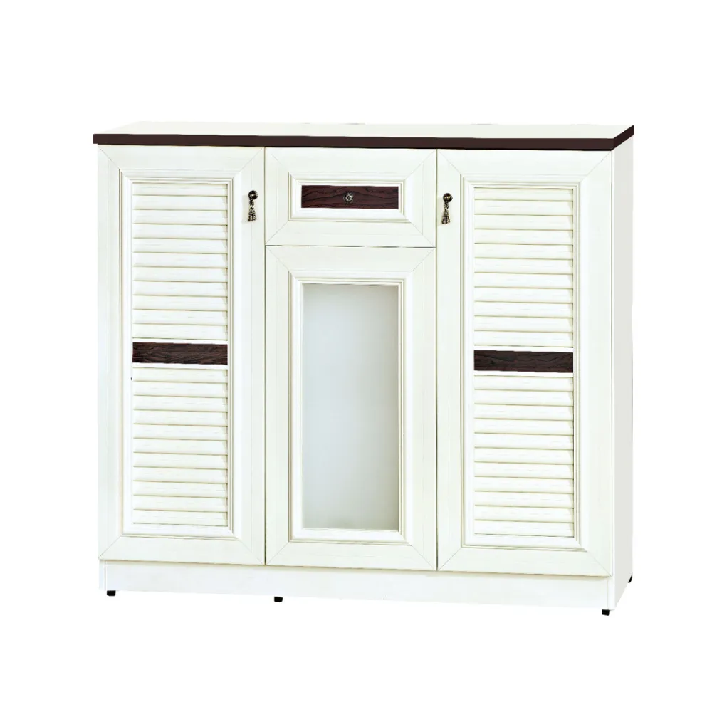 【文創集】皮尼 南亞塑鋼4尺百葉三門單抽鞋櫃