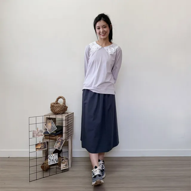 【Hana Mokuba】花木馬日系女裝皮標點綴・鬆緊口袋長裙
