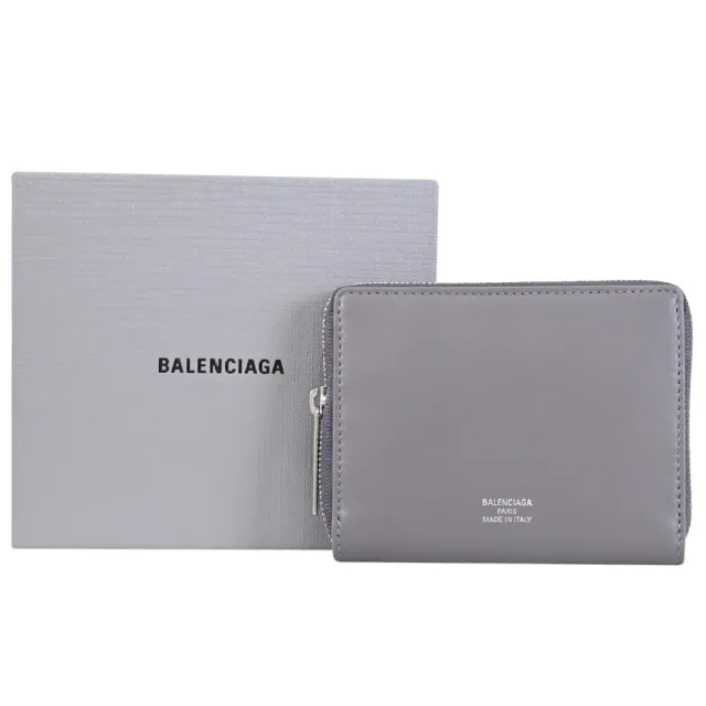 【Balenciaga 巴黎世家】簡約燙銀LOGO信用卡零錢包簡易皮夾(深灰)