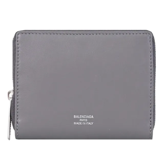 【Balenciaga 巴黎世家】簡約燙銀LOGO信用卡零錢包簡易皮夾(深灰)