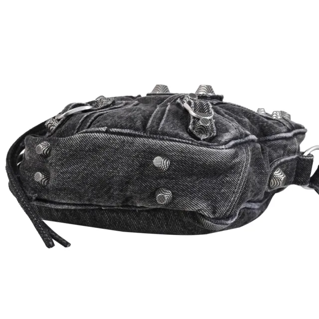 【Balenciaga 巴黎世家】Le Cagole 經典鉚釘水洗丹寧布方包斜背包(黑)