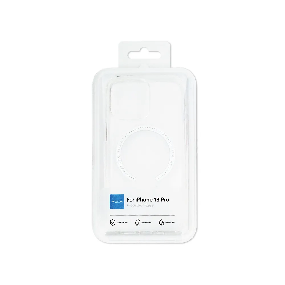 【ROCK洛克】iphone 13 Pro 6.1吋包邊4角氣囊防摔抗指紋手機保護殼-透明色(支援MagSafe磁吸無線快速充電器)
