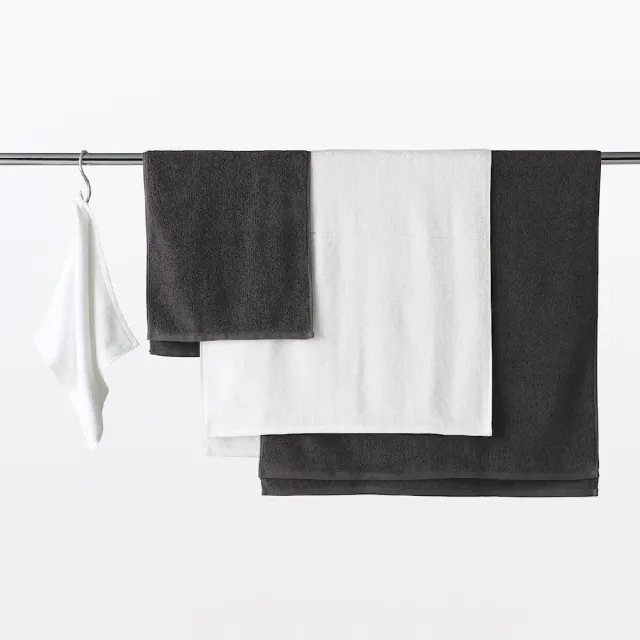 【MUJI 無印良品】棉圈絨雙線織手巾/可吊掛(灰色/柔白/粉米/綠色/墨灰)