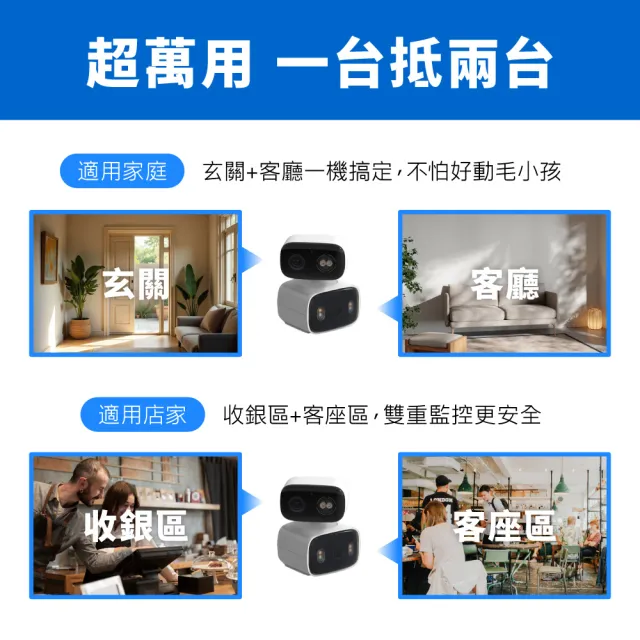 【TP-Link】雙鏡頭2K300萬畫素室內/室外 AI智慧偵測 固定+旋轉 無線網路Wi-Fi監視器支援512GB(Tapo C246D)