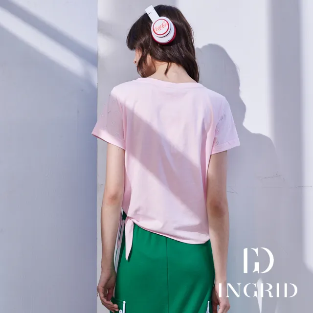 【IGD 英格麗】實體同步款-IGD貼鑽字母綁結上衣-粉紅色