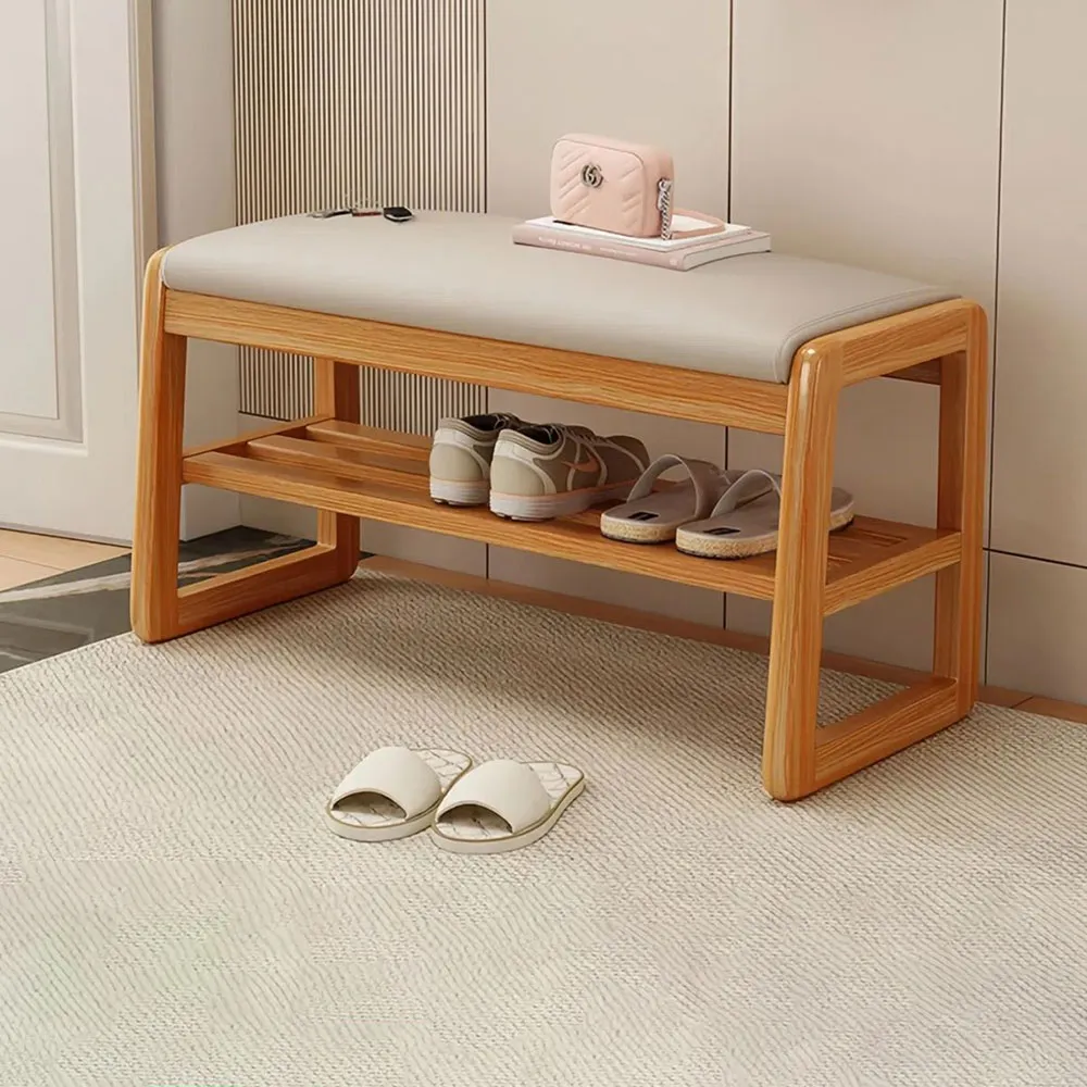 【HANACO】實木一體鞋櫃鞋架 雙層(55*30*45CM 軟包長條凳  換鞋凳 入戶穿鞋凳)