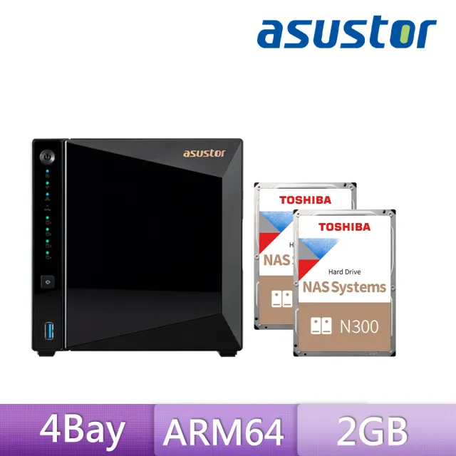 【ASUSTOR 華芸】搭東芝NAS 4TB x2★AS3304T v2 4Bay NAS 網路儲存伺服器