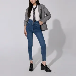 【OB 嚴選】女神褲排釦高腰後交叉窄管牛仔顯瘦褲 《BA8017》 適 2L~5L