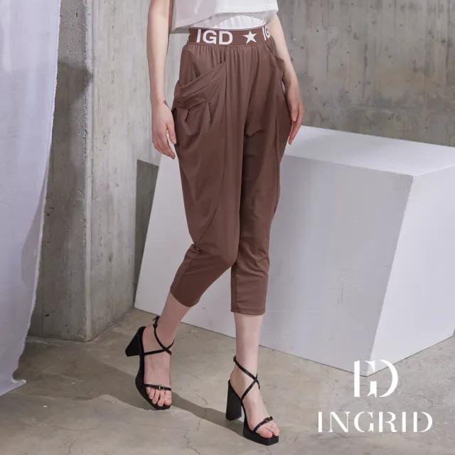 【IGD 英格麗】實體同步款-涼感運動風垂墜長褲-可可色